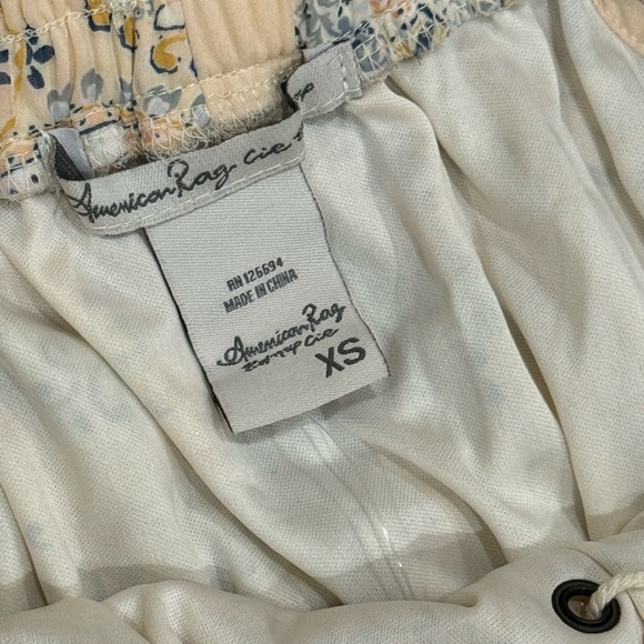 American rag off shoulder peasant blue cream paisley long lined dress sz XS NWT - Picture 6 of 12